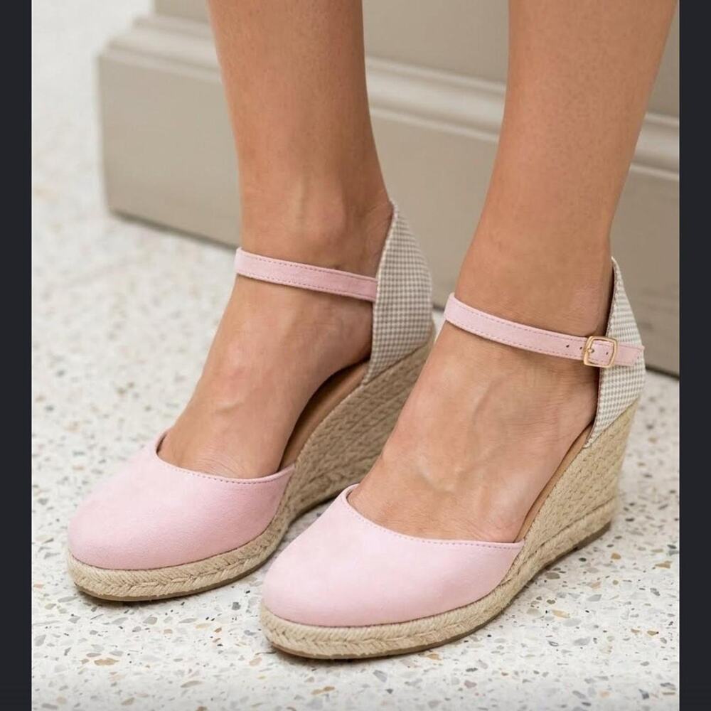 Blush pink espadrille wedge sandals